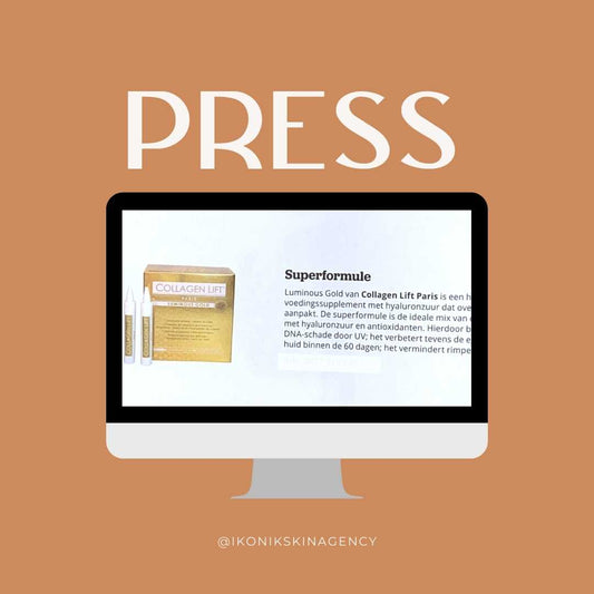 ProEsthetic over Luminous Gold: "Huidverjongend collageen dat overpigmentatie en zonneschade aanpakt. De superformule is de ideale mix van de beste kwaliteit drinkbaar collageen met hyaluronzuur en antioxidanten.